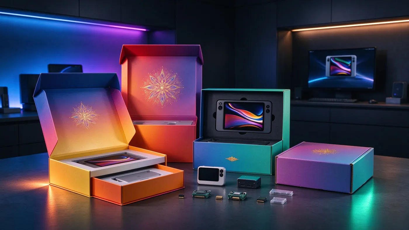 Printed electronics colour boxes for devices, modules and accessories